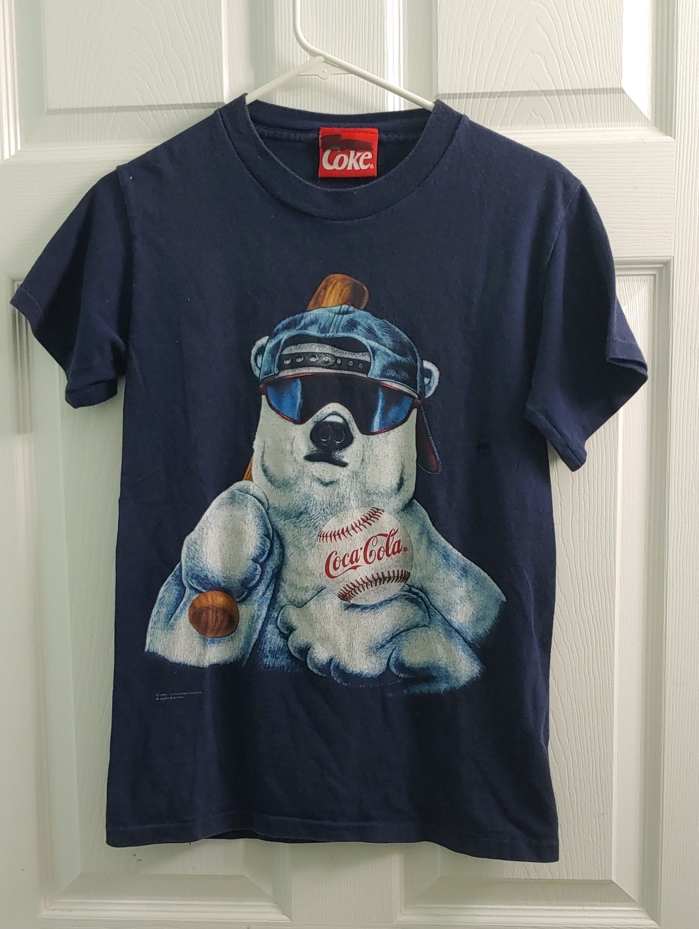 Vintage 90s Coca Cola Bear T Shirt 1995 Polar Bear Baseball Tee Youth Size XL